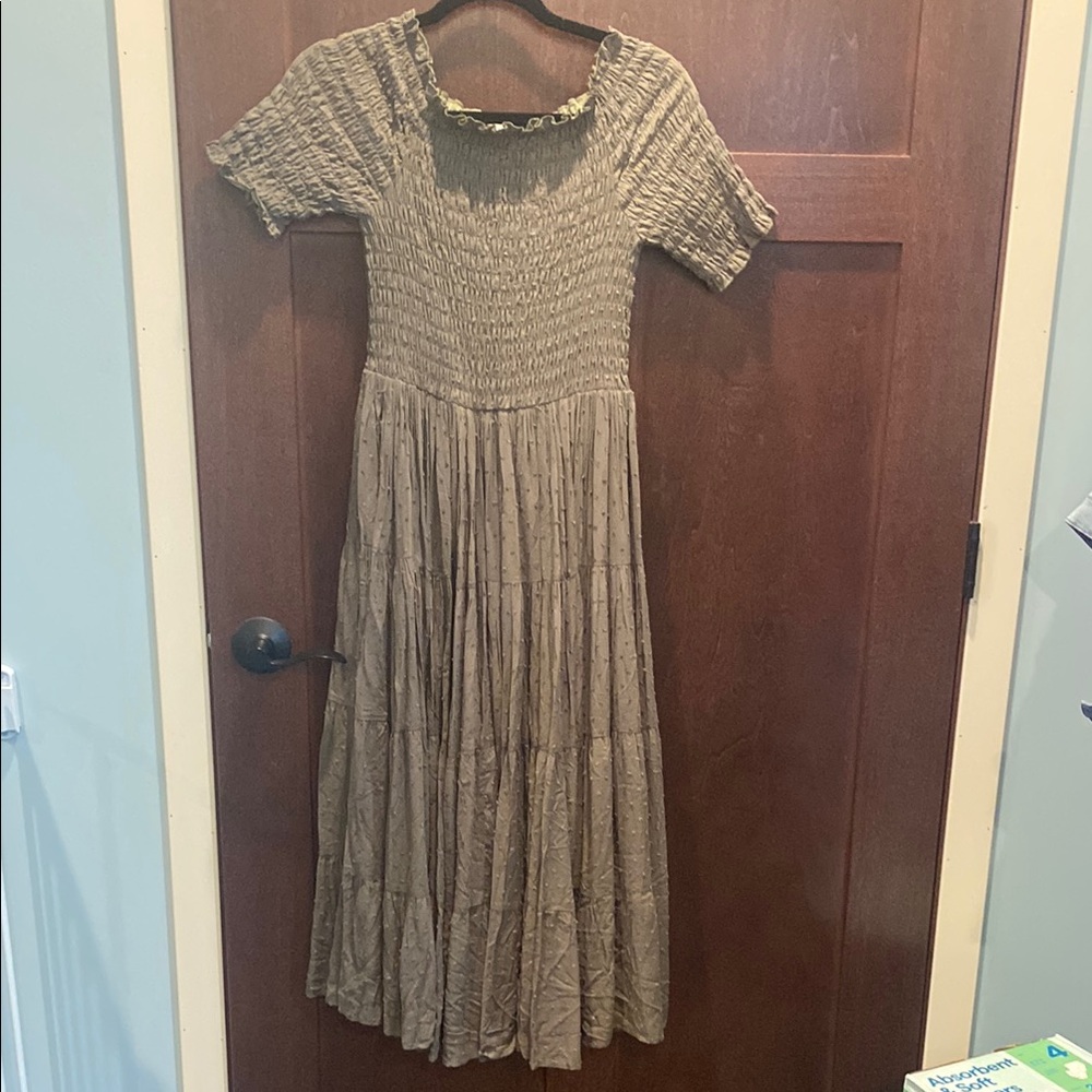 Elegant Smocked Maxi Dress in Brown